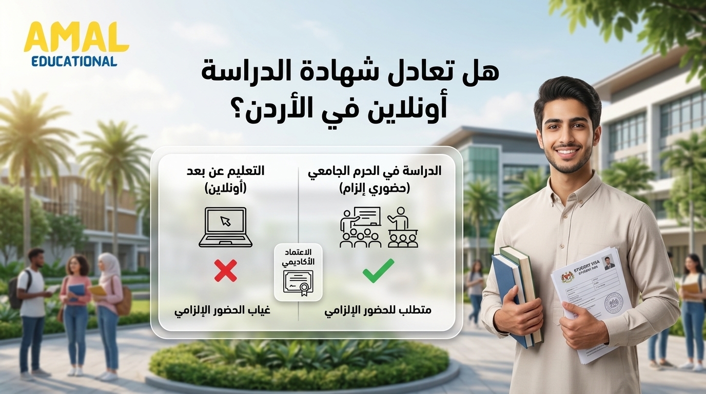 هل تعادل شهادة الدراسة أونلاين في الأردن؟